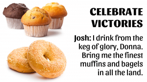 A picture of muffins and bagels with a quote from the West Wing superimposed on top.