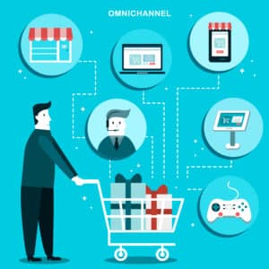 Man holding shopping cart and omnichannel marketing strategies