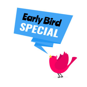 Bird with thought bubble of Early Bird Special